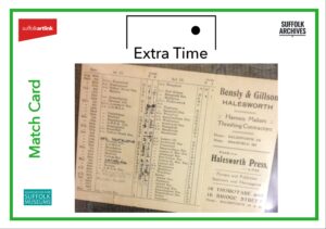 An old football fixtures card with dates and results of football games and local advertising