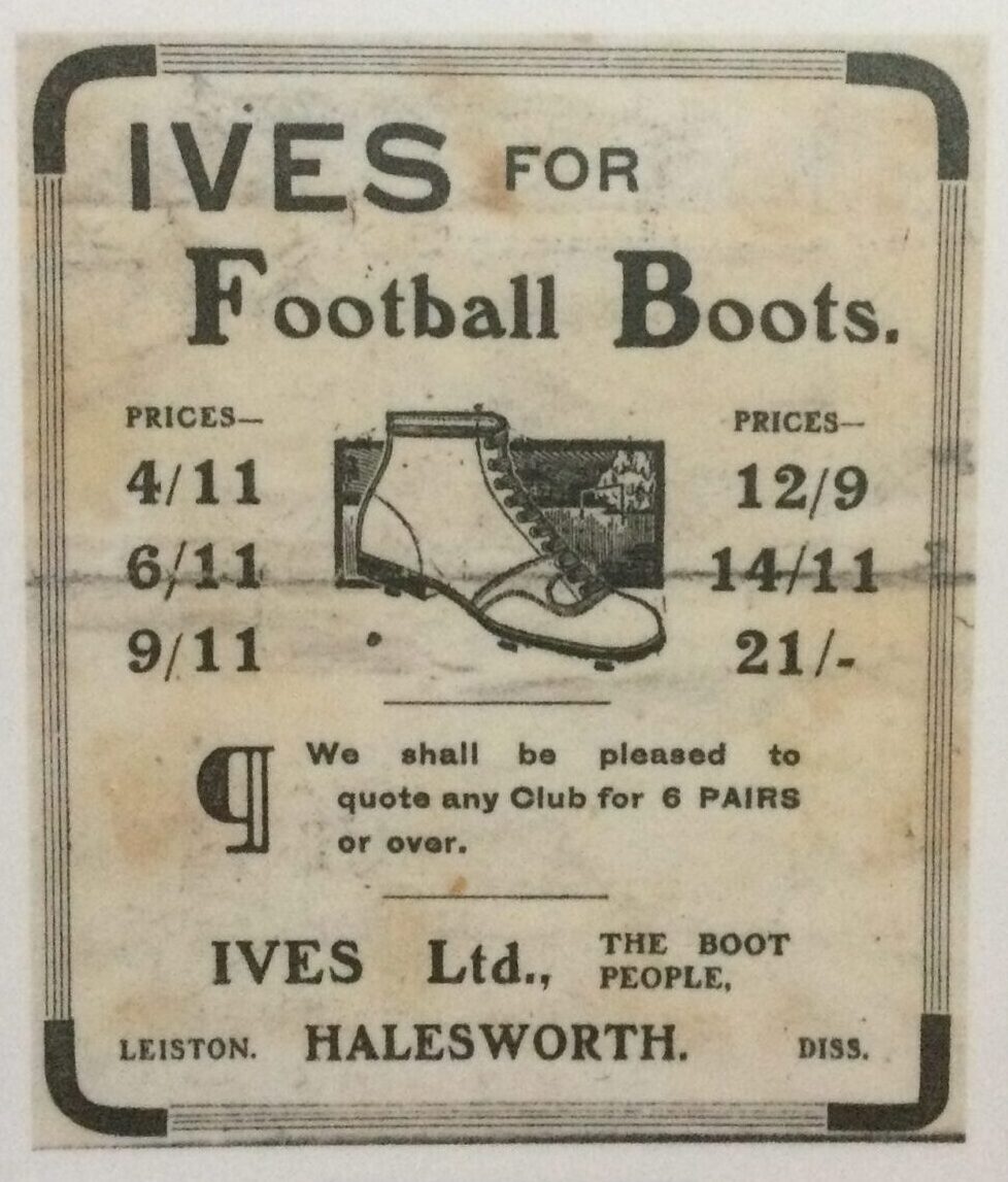 An old advertising poster Ives for Football Boots We shall be pleased to quote any Club for 6 PAIRS or over.