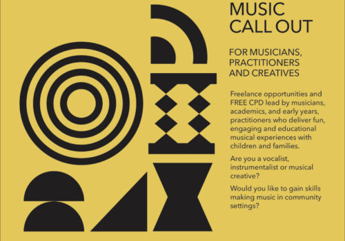 Black geometric shapes on a yellow background. Text: Musician Call Out