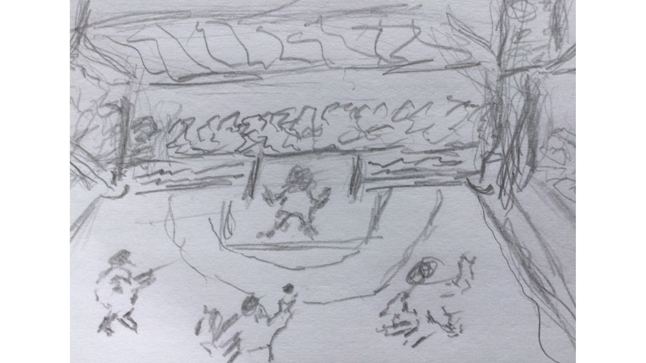 A graphite sketch of a football match